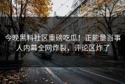今晚黑料社区重磅吃瓜！正能量当事人内幕全网炸裂，评论区炸了