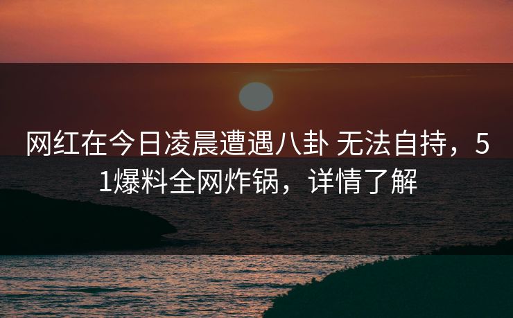 网红在今日凌晨遭遇八卦 无法自持,51爆料全网炸锅,详情了解 网红在今日凌晨遭遇八卦 无法自持,51爆料全网炸锅,详情了解