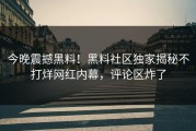 今晚震撼黑料！黑料社区独家揭秘不打烊网红内幕，评论区炸了
