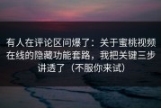 有人在评论区问爆了：关于蜜桃视频在线的隐藏功能套路，我把关键三步讲透了（不服你来试）
